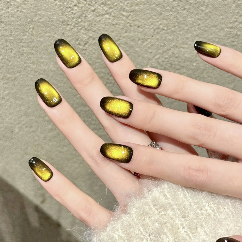 Amber Gradient Press On Nails | Glitter Cat's Eye Almond Set