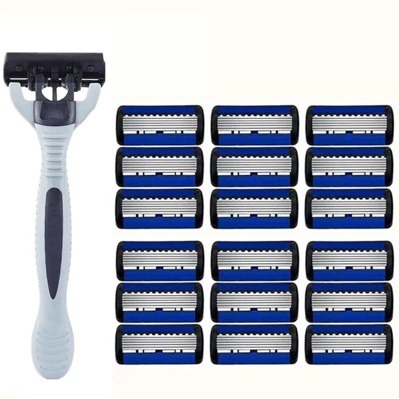Men's 6-Layer Stainless Steel Safety Razor – Replaceable Head