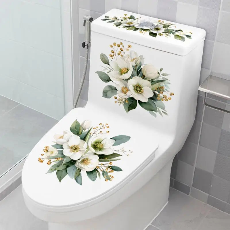 Floral Butterfly Toilet Sticker – Waterproof PVC Bathroom Decal