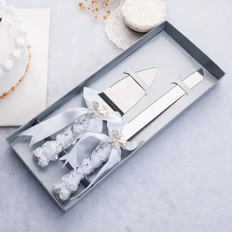 European Knife Fork Cake Spatula Diamond Bow Design Luxurious Wedding
