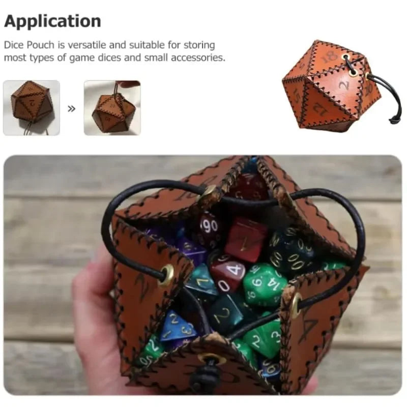 PU Leather DnD Dice Bag | D20 Drawstring Polyhedral Dice Pouch