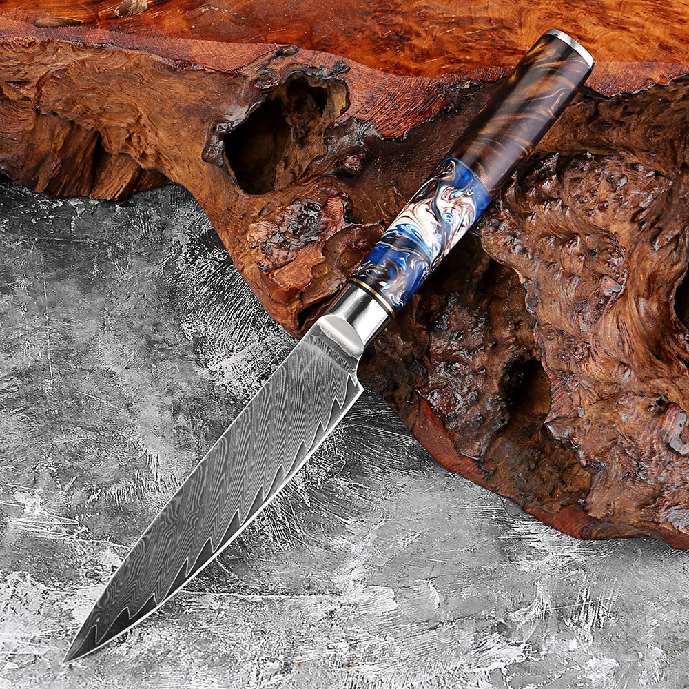 XITUO 5-Inch Damascus Steel Utility Knife – Sharp Resin Handle