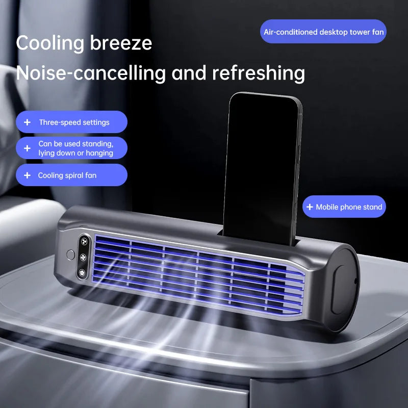 Cross-Flow Tower Fan – Desktop, Wall-Mount & Phone Holder
