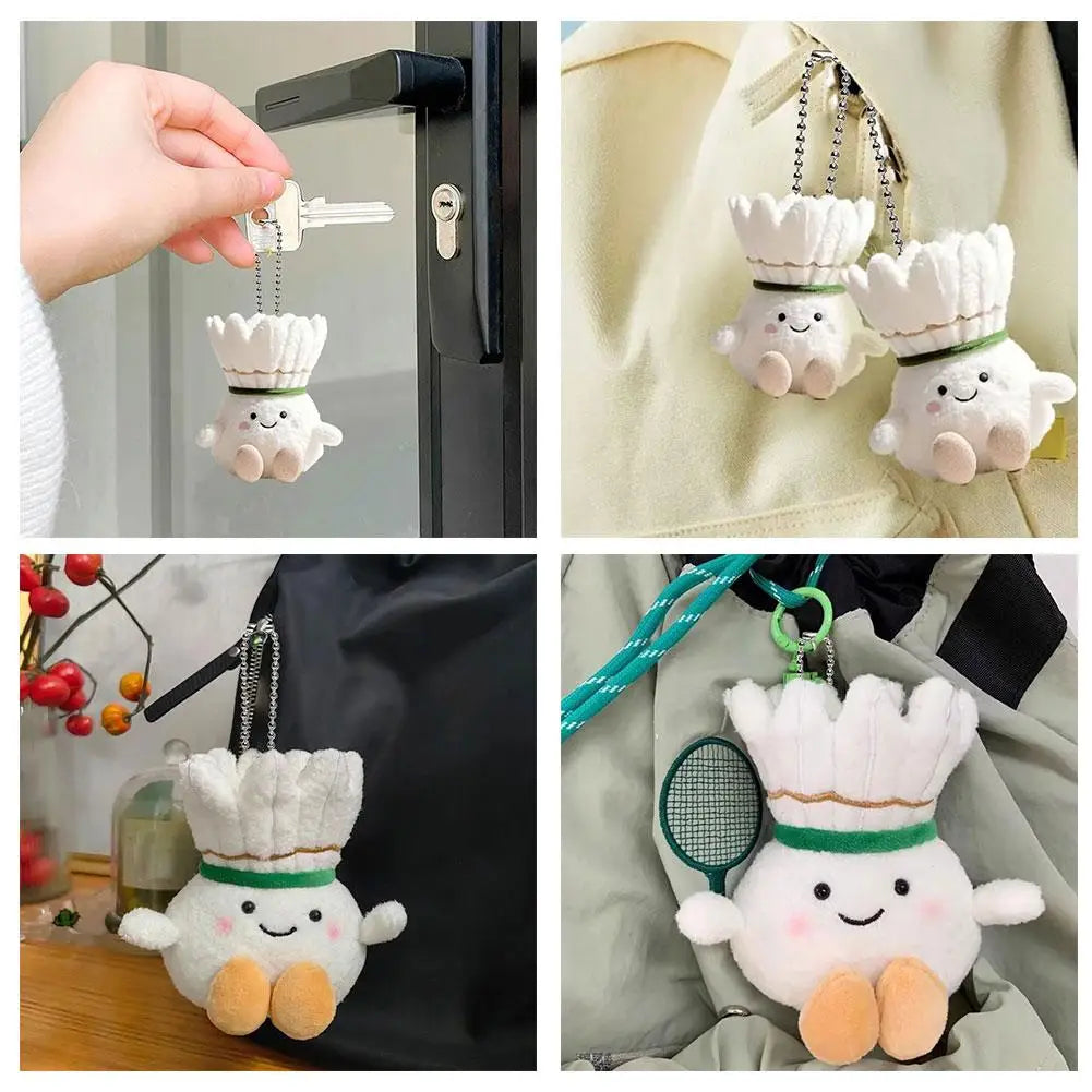 Kawaii Plush Badminton Keychain – Cute Fluffy Bag Charm Gift