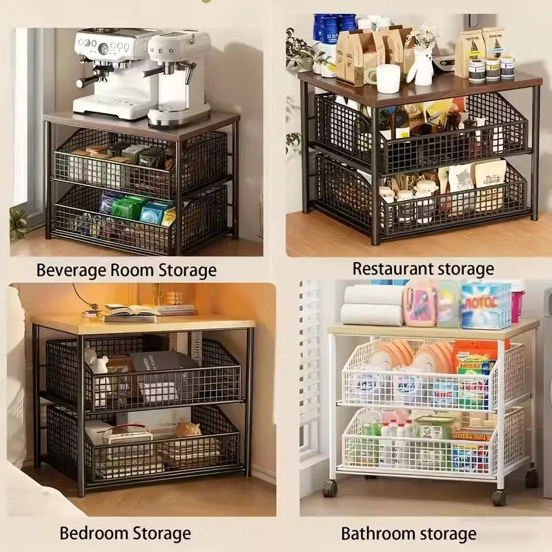 Kitchen Countertop Organizer with Drawer & Metal Basket