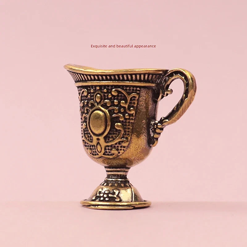 Miniature Brass Teacup Keychain Pendant | Antique Copper Decor