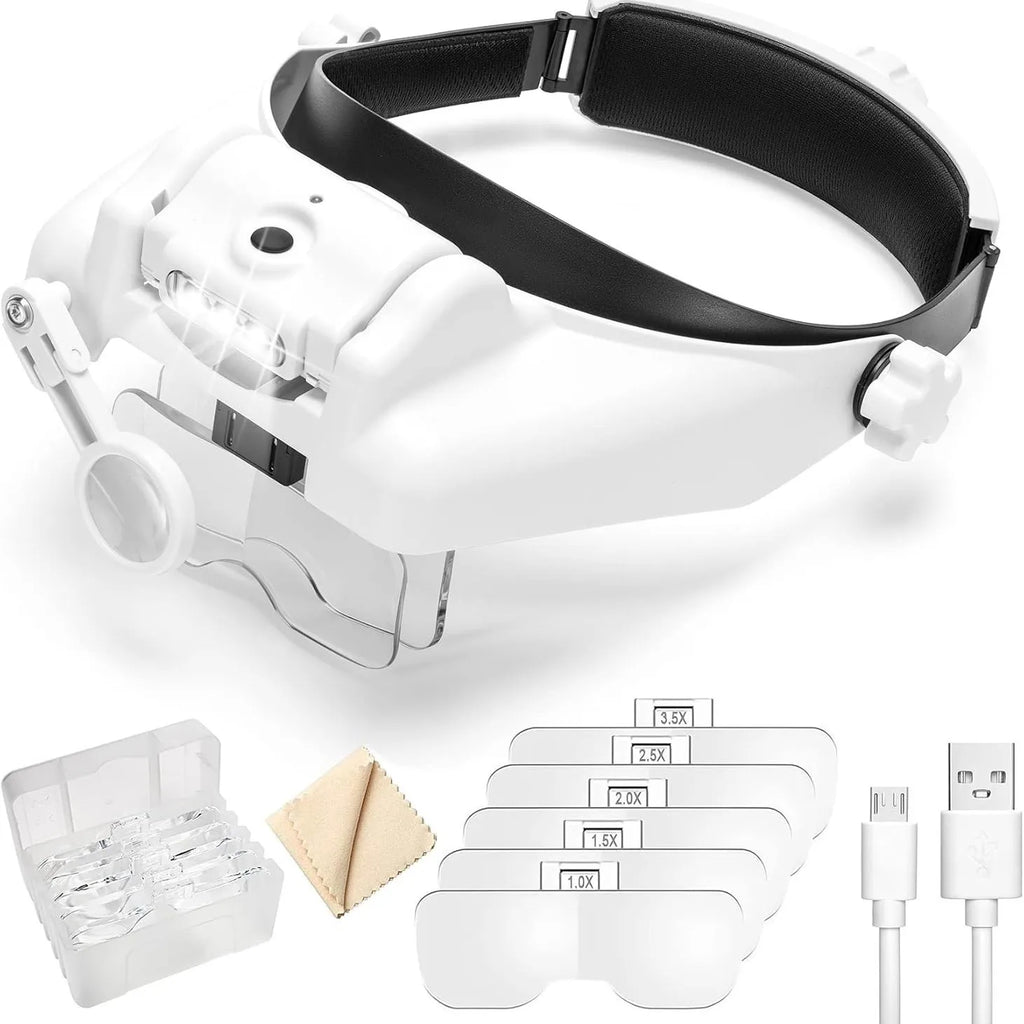 Head Magnifier with 3 LED Lights & USB Charging | Multi-Power