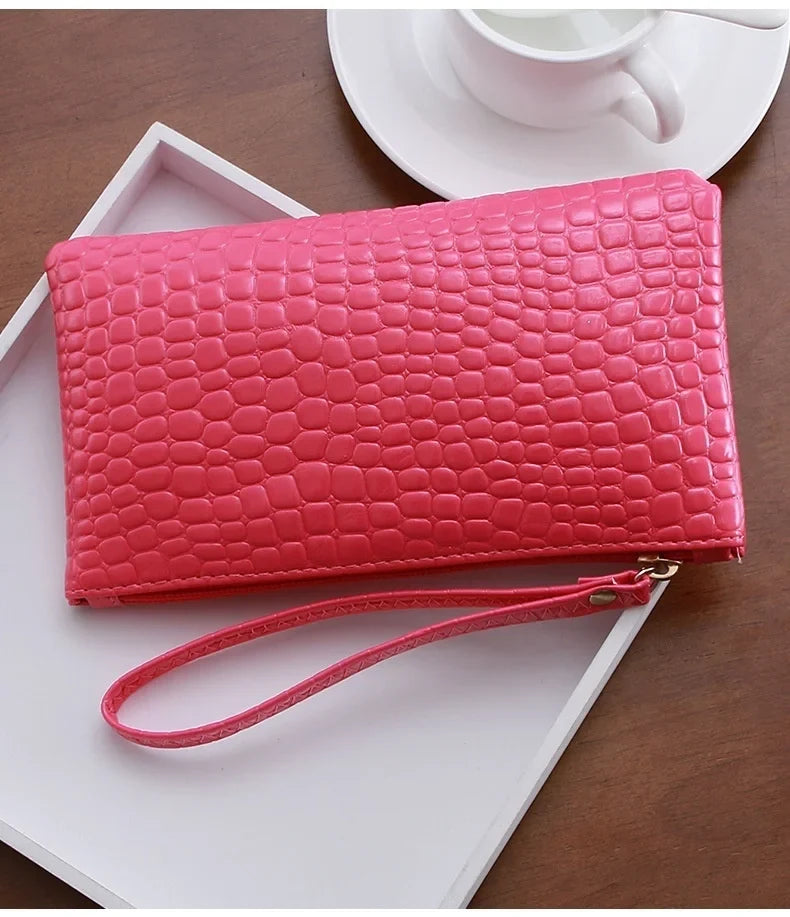 Women's Crocodile Grain PU Zip Coin Purse – Korean Style