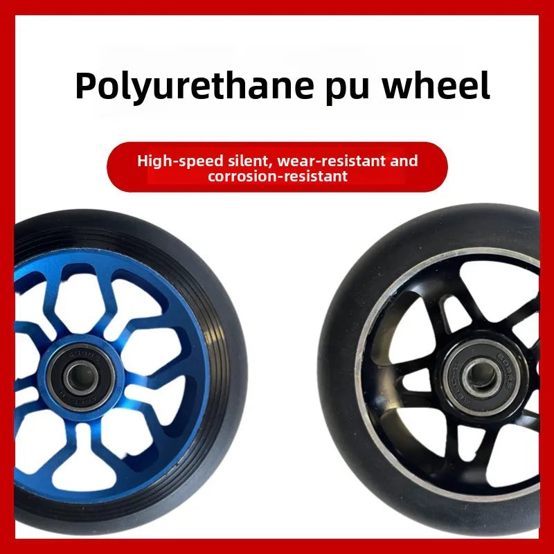 100mm Scooter Wheels with Bearings – Aluminum PU 2-Pack