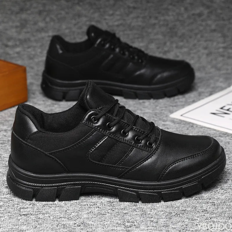 YBQJOO Men's Casual Lace-Up Work Shoes – Anti-Slip Rubber Sole