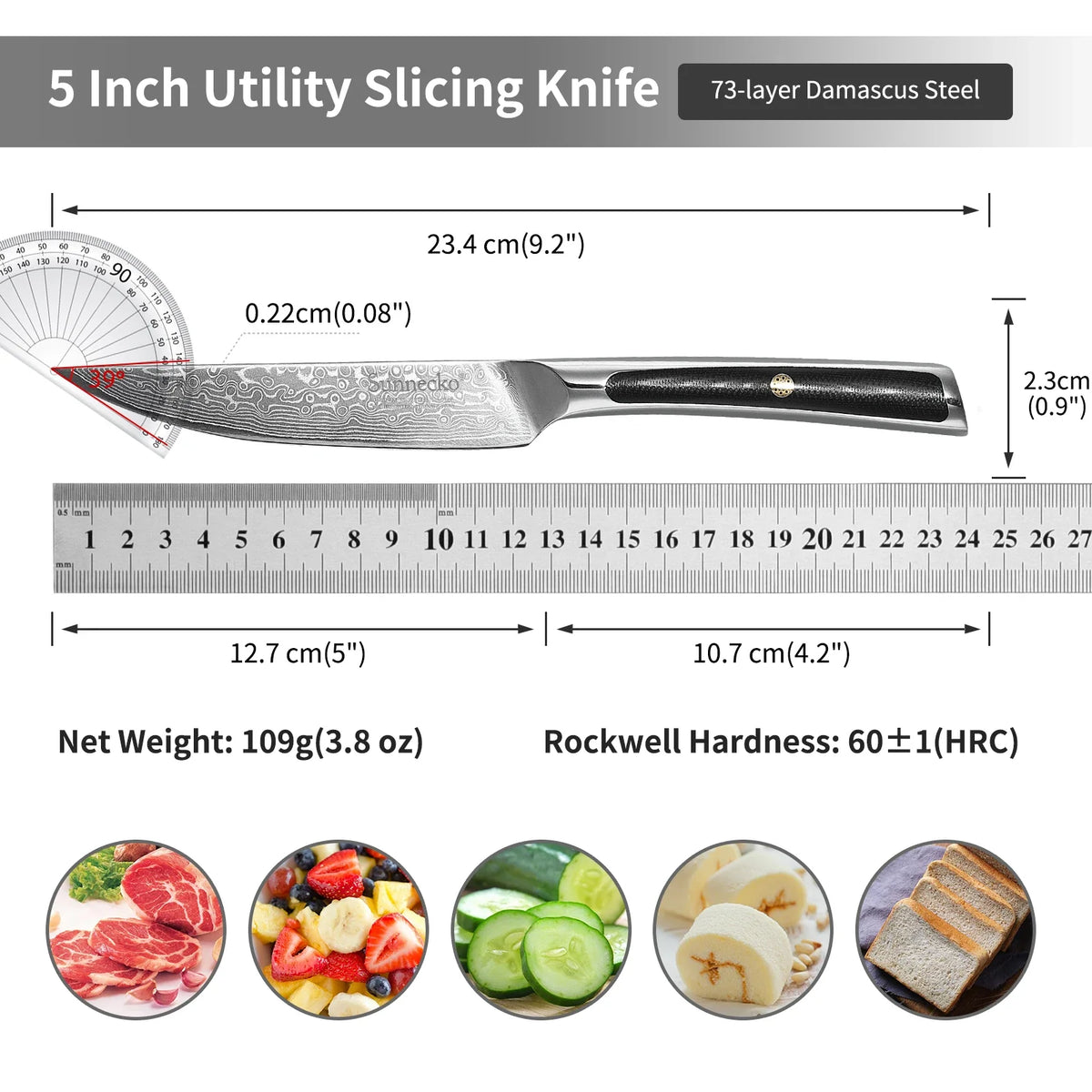 Sunnecko 5" VG10 Damascus Steel Steak Knife – HRC60+