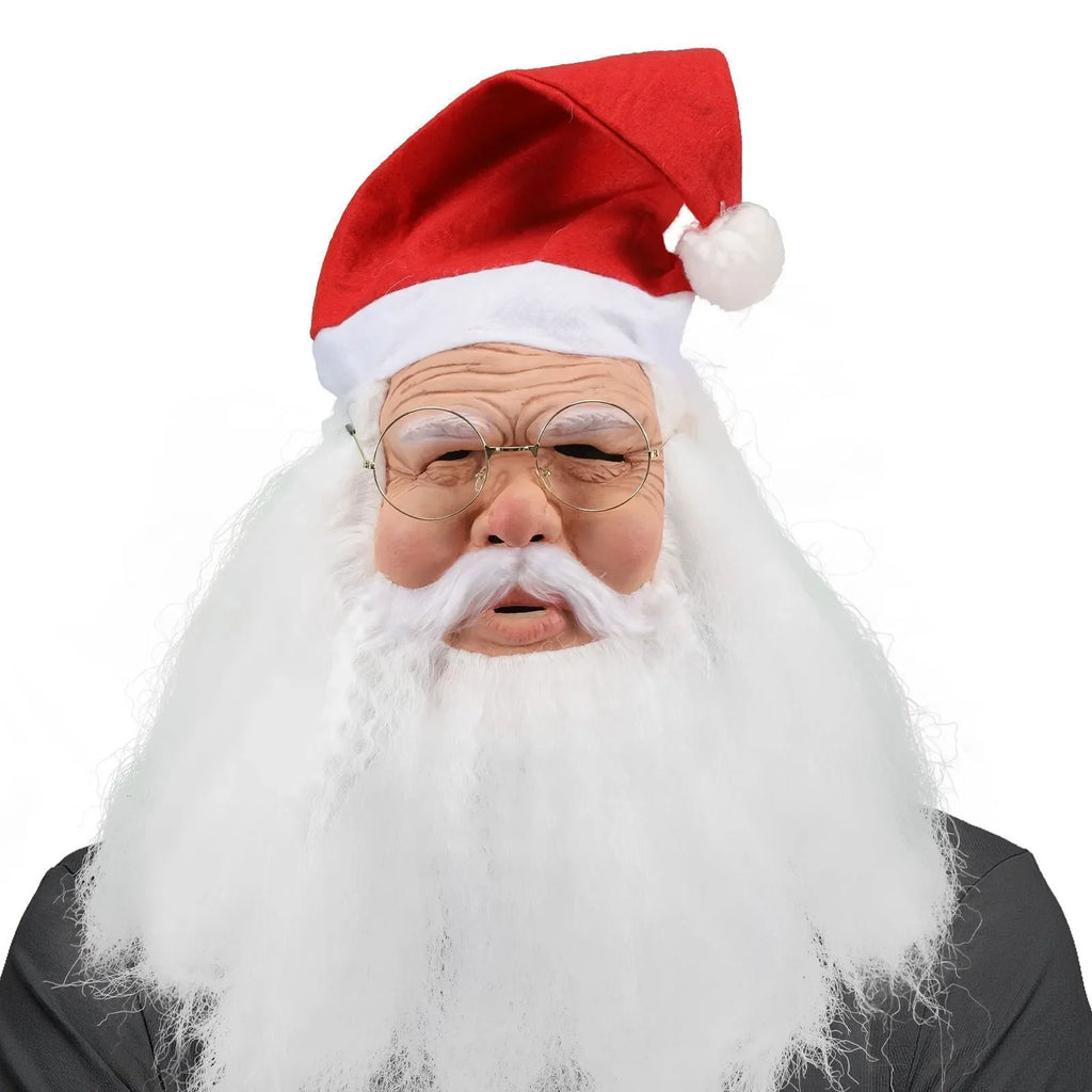 Santa Claus Full Face Latex Mask with Beard & Wig | Xmas Costume