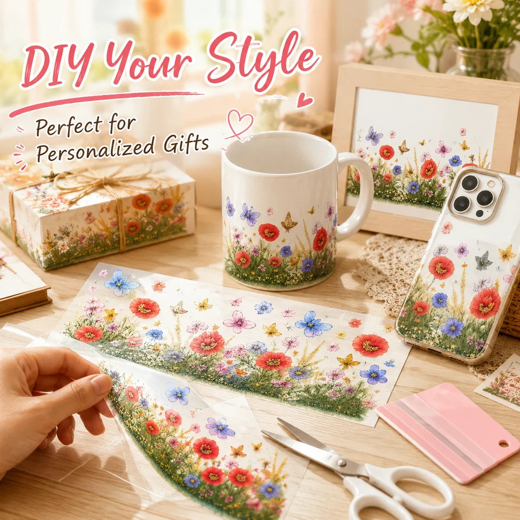 Watercolor Poppy Butterfly UV DTF Sticker – Waterproof Decal
