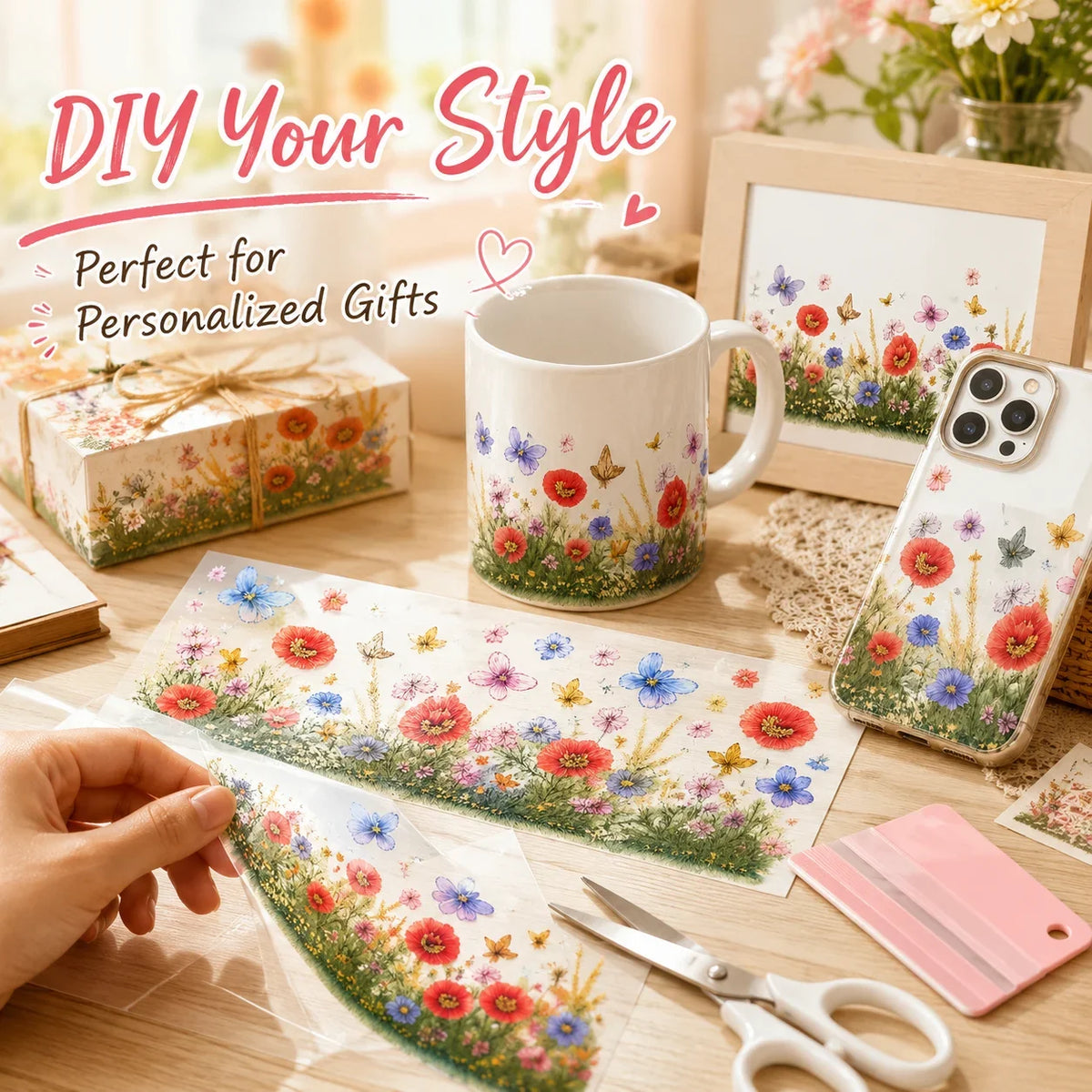 Watercolor Poppy Butterfly UV DTF Sticker – Waterproof Decal