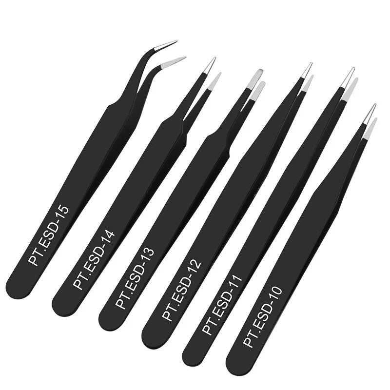 6-Piece Anti-Static Stainless Steel Eyelash Extension Tweezers