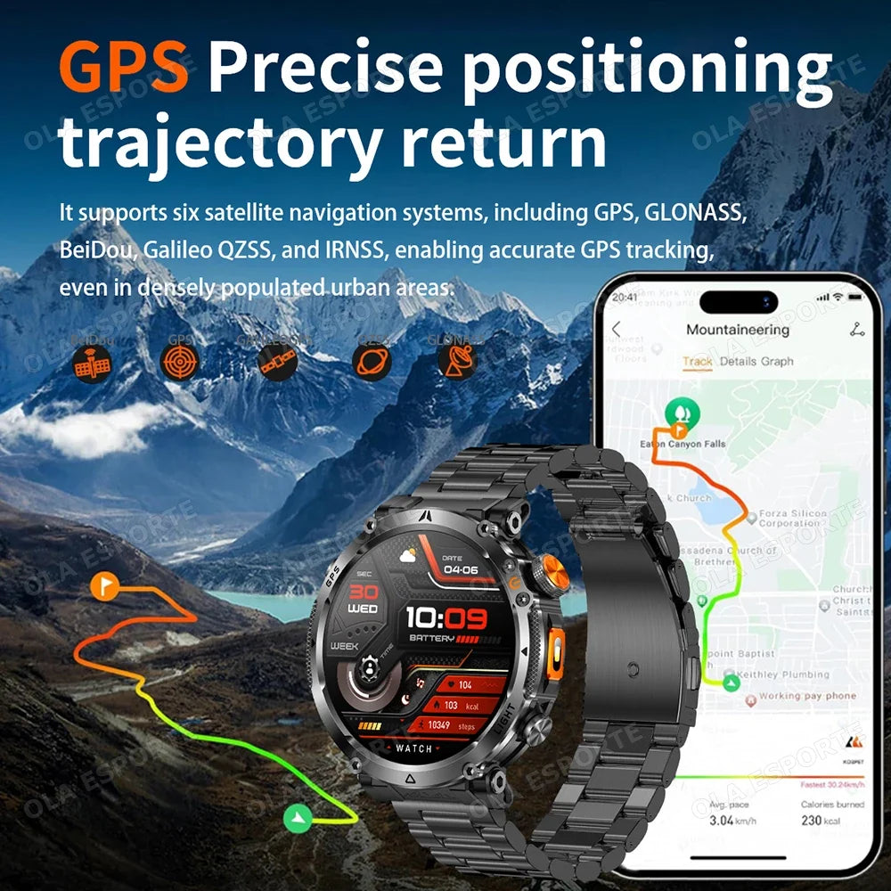 2026 Military Outdoor Smart Watch Men Dual-frequency High-precision