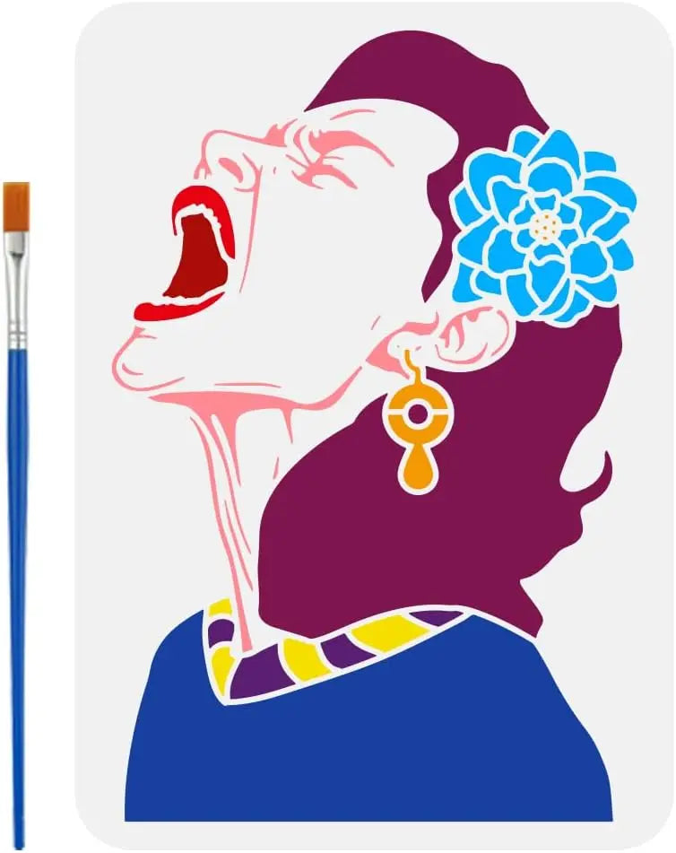 Shouting Woman Painting Stencil 8.3x11.7" with Brush | DIY Art