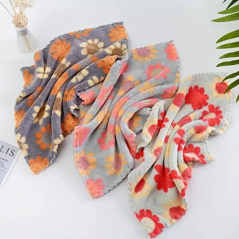 Kitchen Cleaning Cloths Soft Absorbent Dishcloth Coral Sunflower