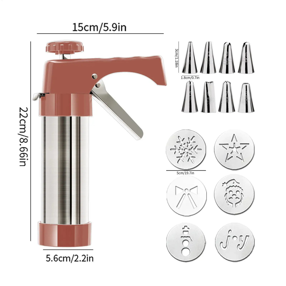 Manual Cookie Press Set – 8 Nozzles & 13 Molds | Stainless Steel