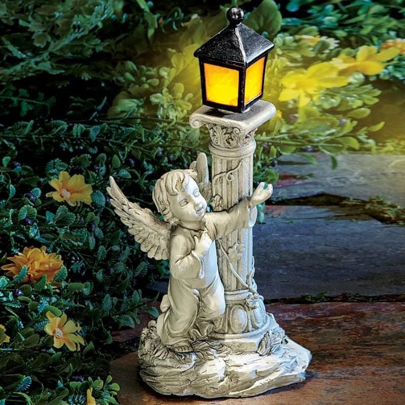 Solar Angel Garden Lamp – European Roman Column Resin Sculpture
