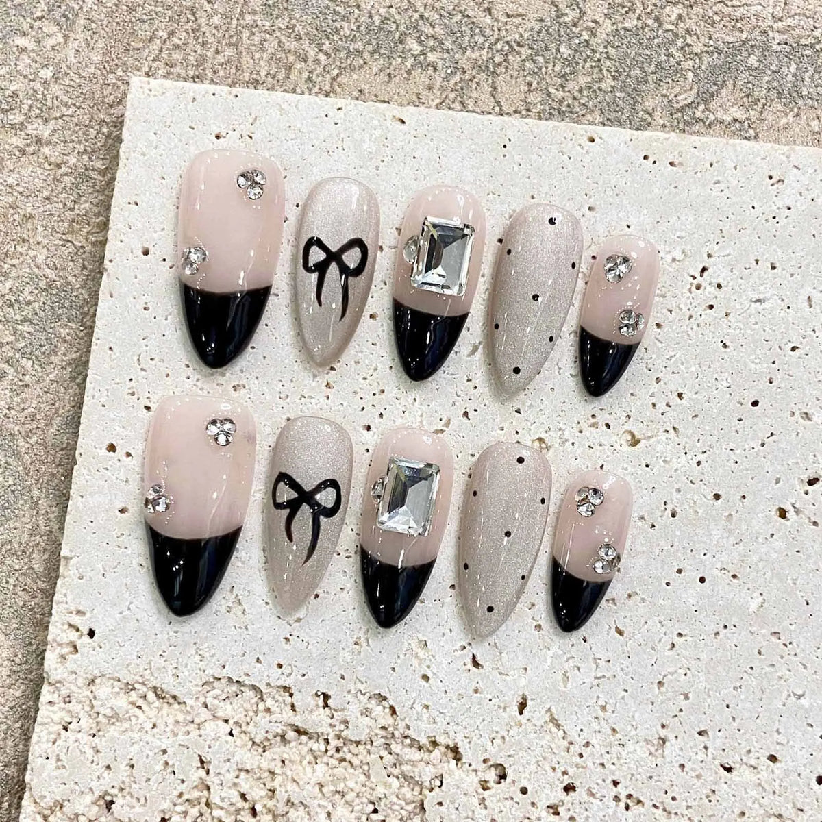 Gentle Pink Fake Nails Black Tip Chip-proof Smudge-proof Daily