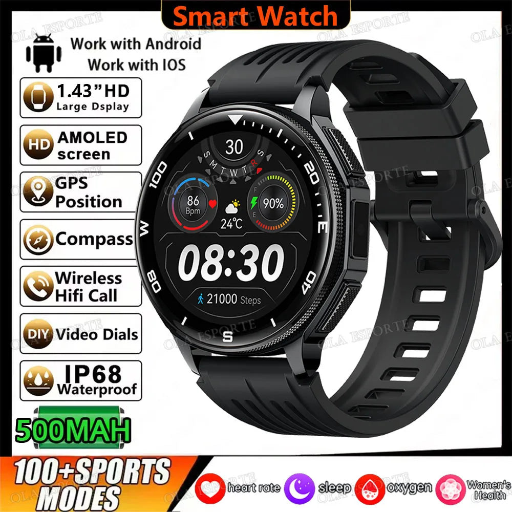 Smartwatch Military Men Flashlight Health Monitor Waterproof Heart