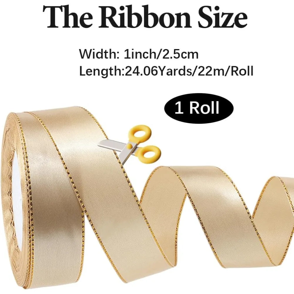 Black & Gold Edge Polyester Ribbon 1 Inch – 24 Yards/Roll