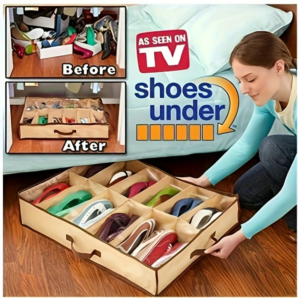 12-Compartment Clear Zippered Storage Box Shoes Underwear Transparent