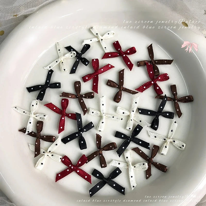 20Pcs Fabric Bow Nail Art Charms – Wave Dot DIY Decor