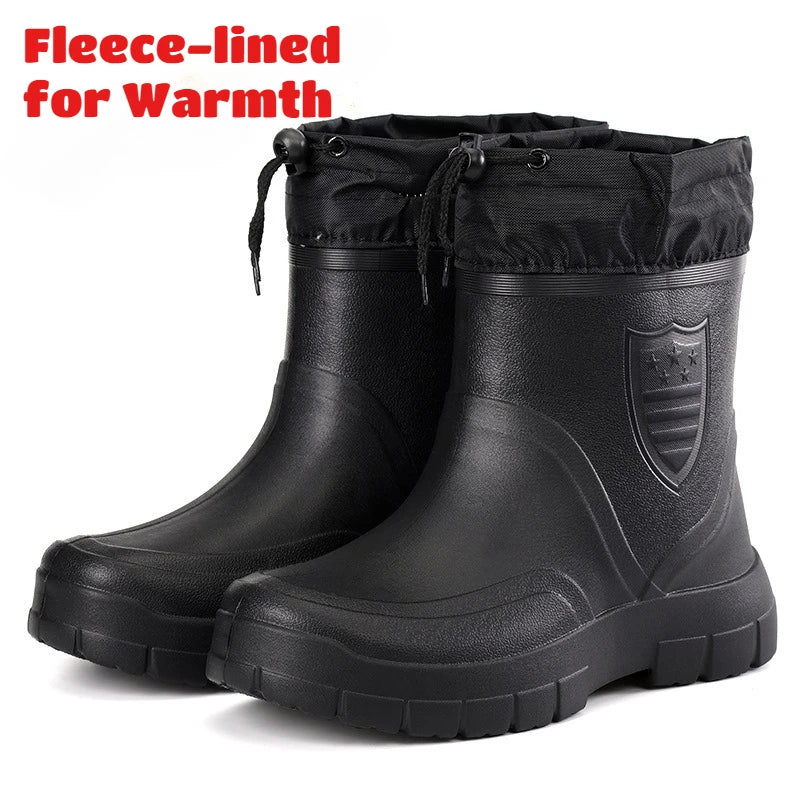Men's Fleece-Lined Waterproof Rain Boots – Warm Anti-Slip EVA