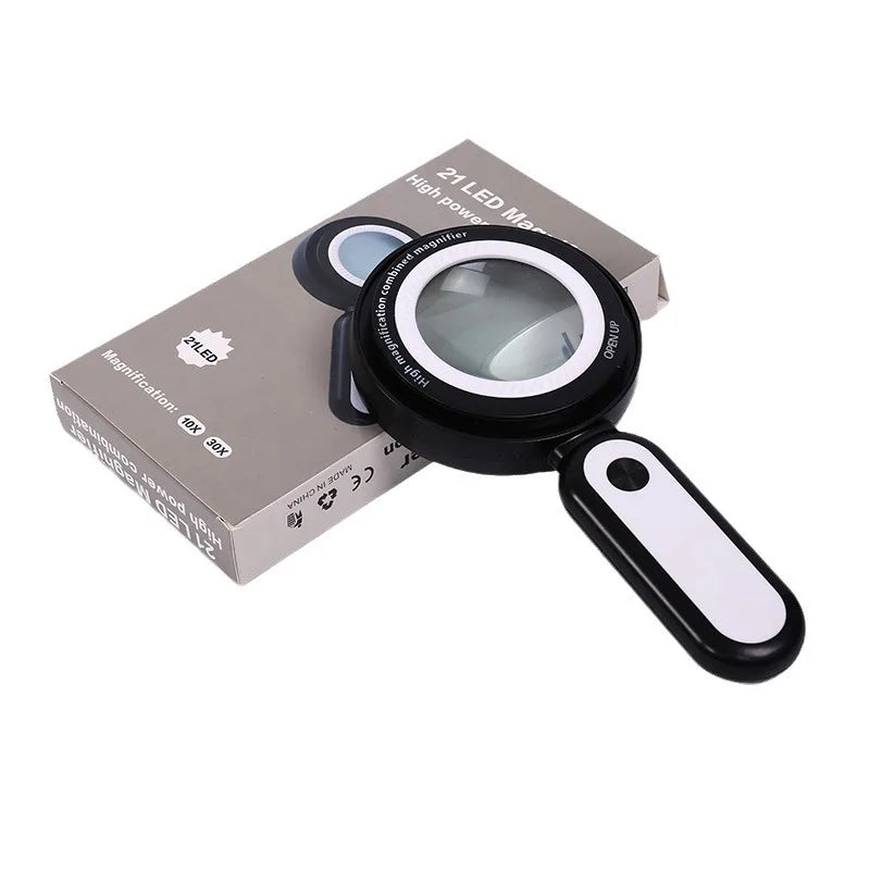 Dual Lens Handheld Magnifier with LED – 10X & 30X