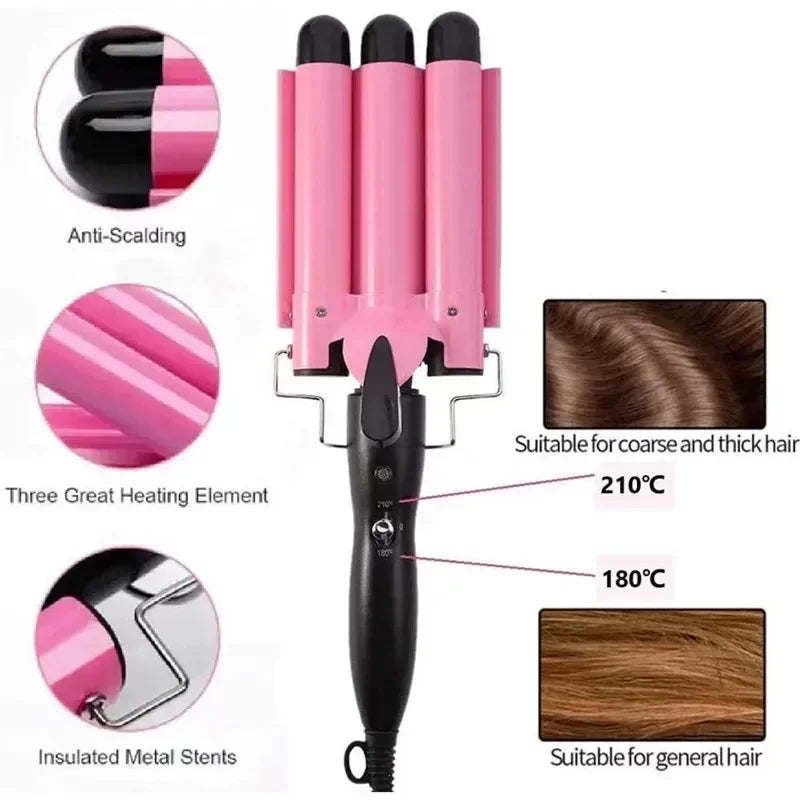 Ceramic Triple Barrel Hair Waver – Pro Curling Iron for Women
