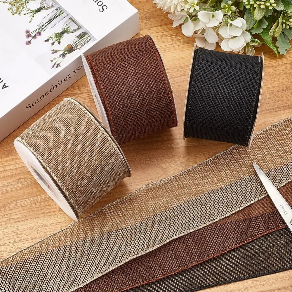 Burlap Wired Ribbon 2.5" Wide – Rustic Brown, 9.95 Yards/Roll
