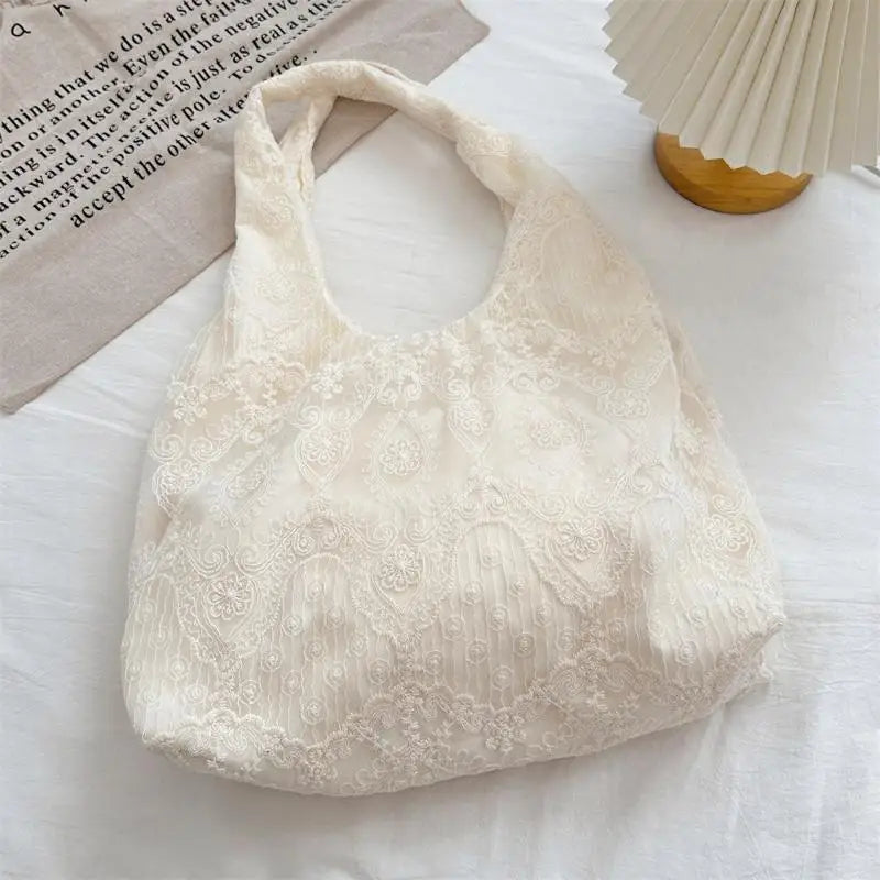 Handmade Lace Organza Tote Bag | Embroidered Elegant Purse
