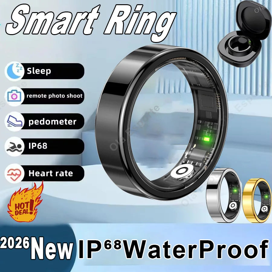 Smart Ring 2026 Men Women IP68 Waterproof Heart Rate Blood Pressure