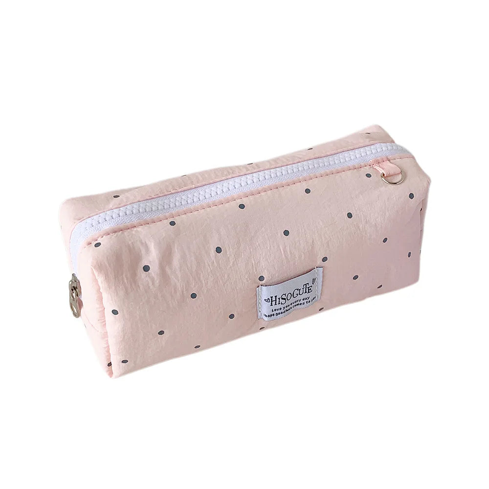 Fashion Korean Polka Dot Solid Pencil Case Student Stationery Large