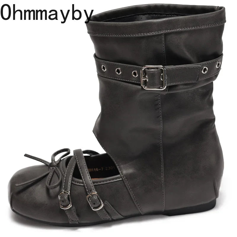 Women's Vintage Hollow Wedge Sandal Boots – Slip-On Western