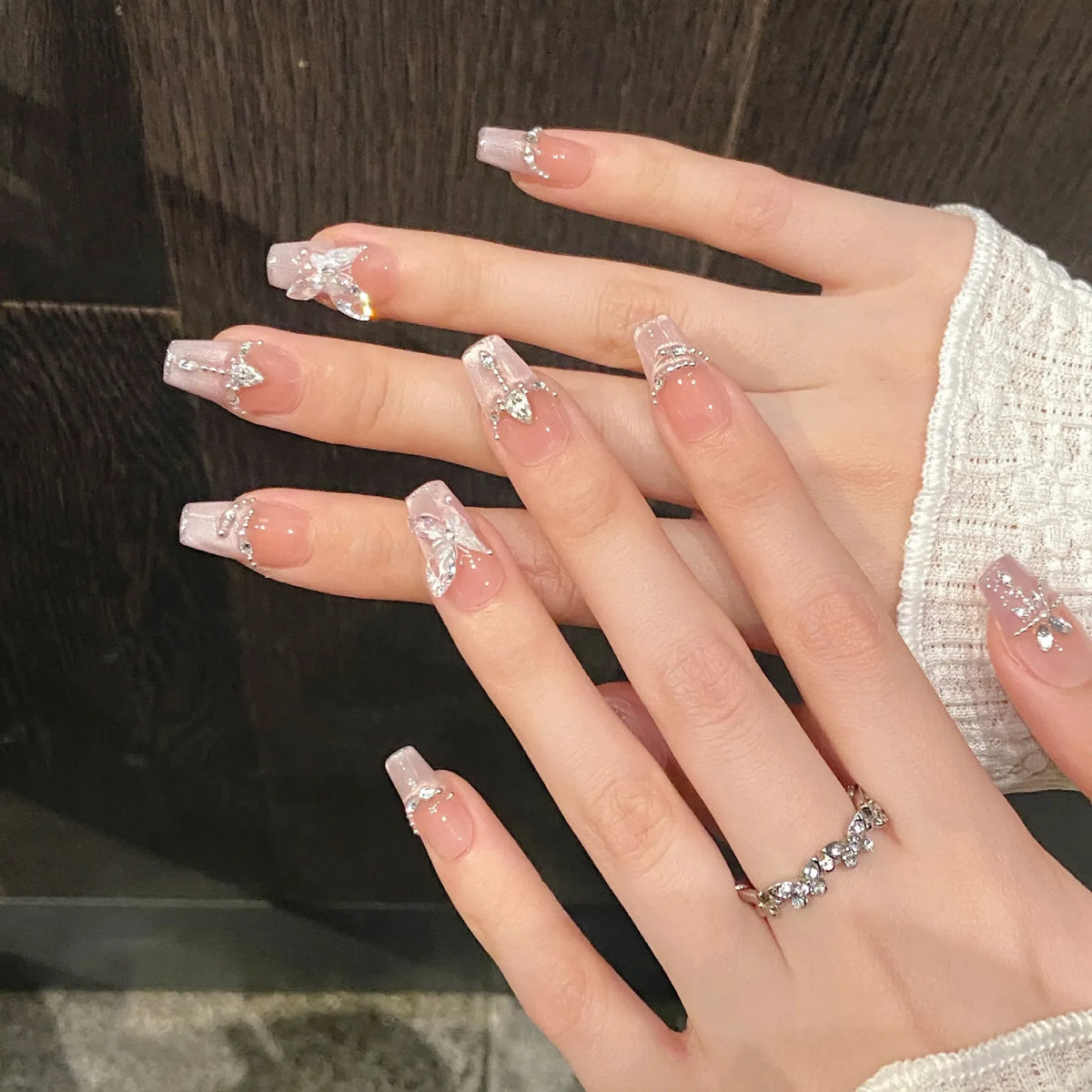 Purple Cat Eye Press-On Nails | Glitter Butterfly 10pc Set