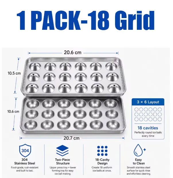 304 Stainless Steel Ice Sphere Maker – 18-Grid Round Ice Tray