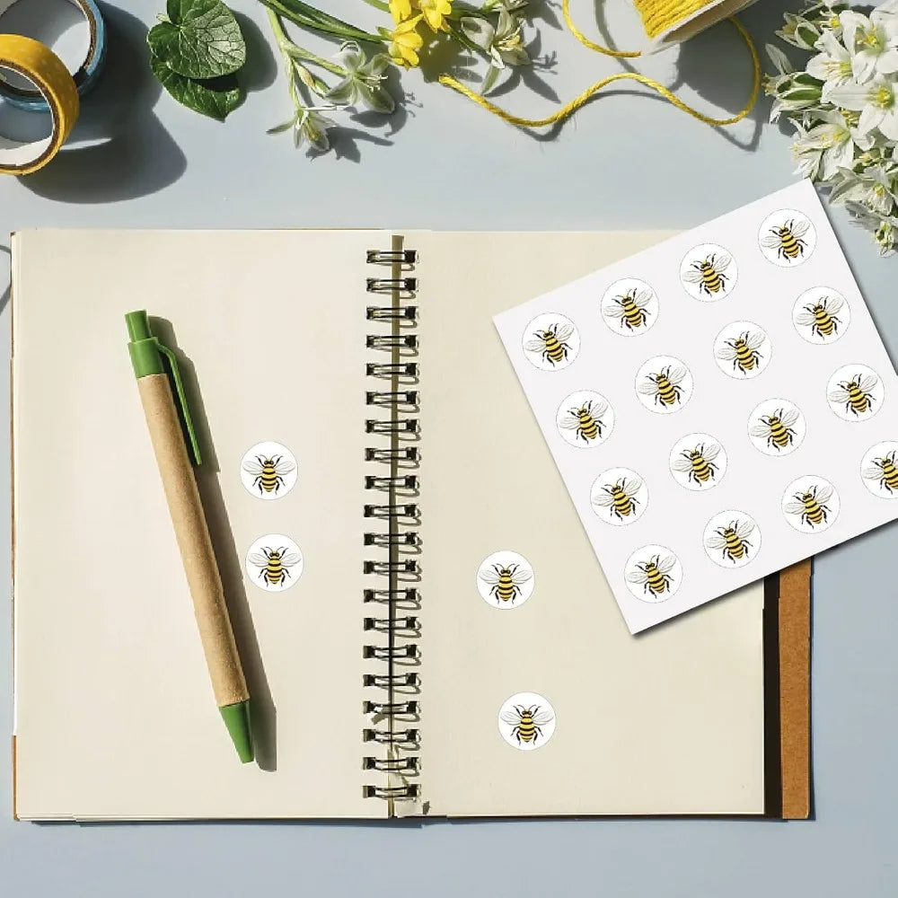 128Pcs Bee Round Stickers – Waterproof Self-Adhesive Cartoon Decals