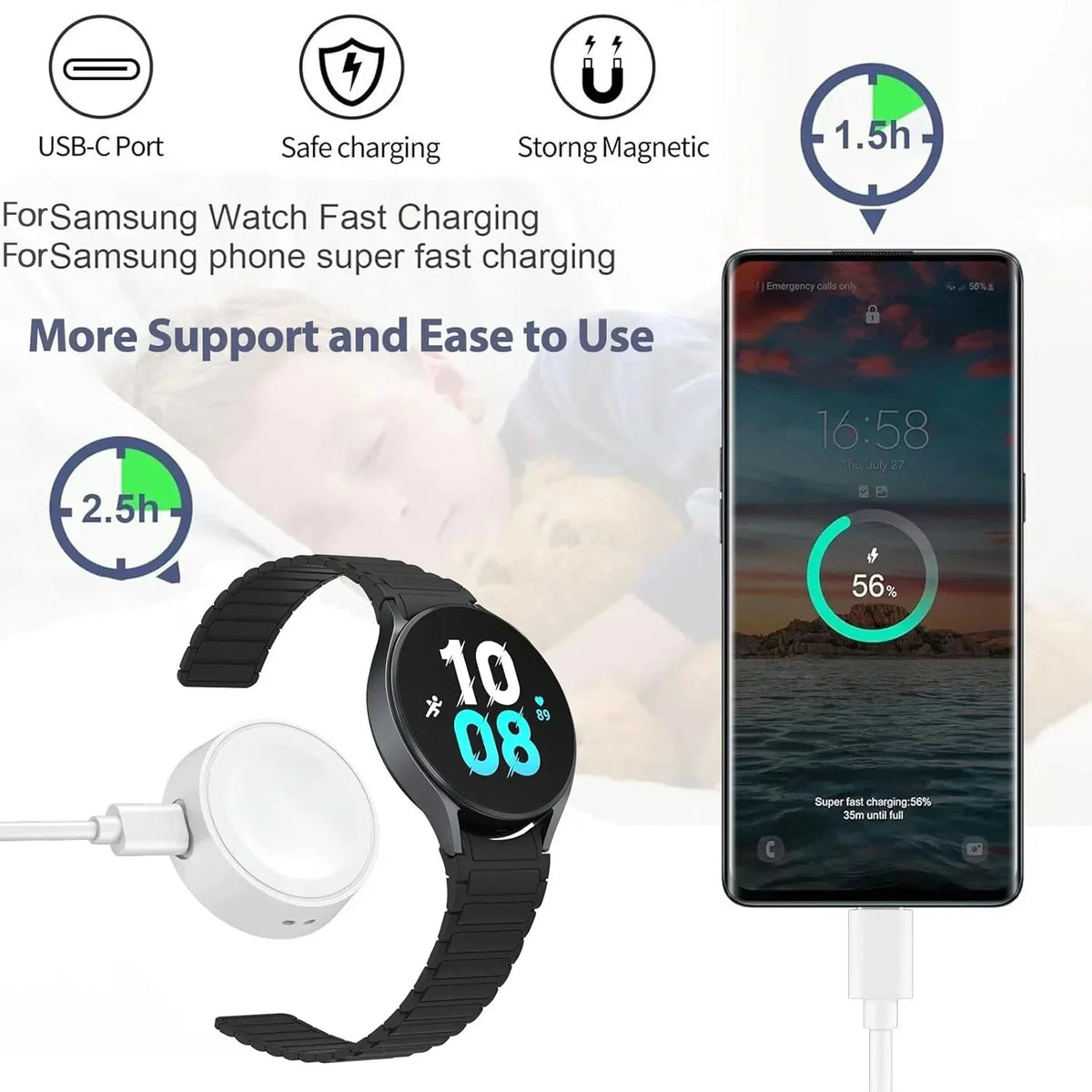 Samsung Galaxy Watch Charger Dock – Fits Watch 7/6/5/4/3 Classic