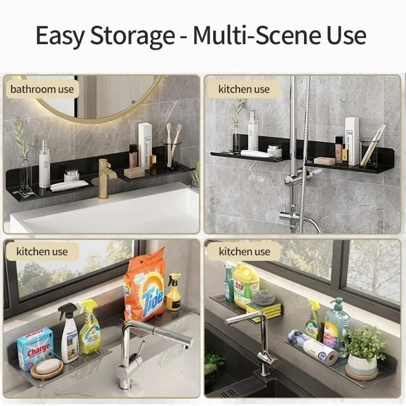Metal Bathroom Faucet Storage Tray & Wall-Mount Rack