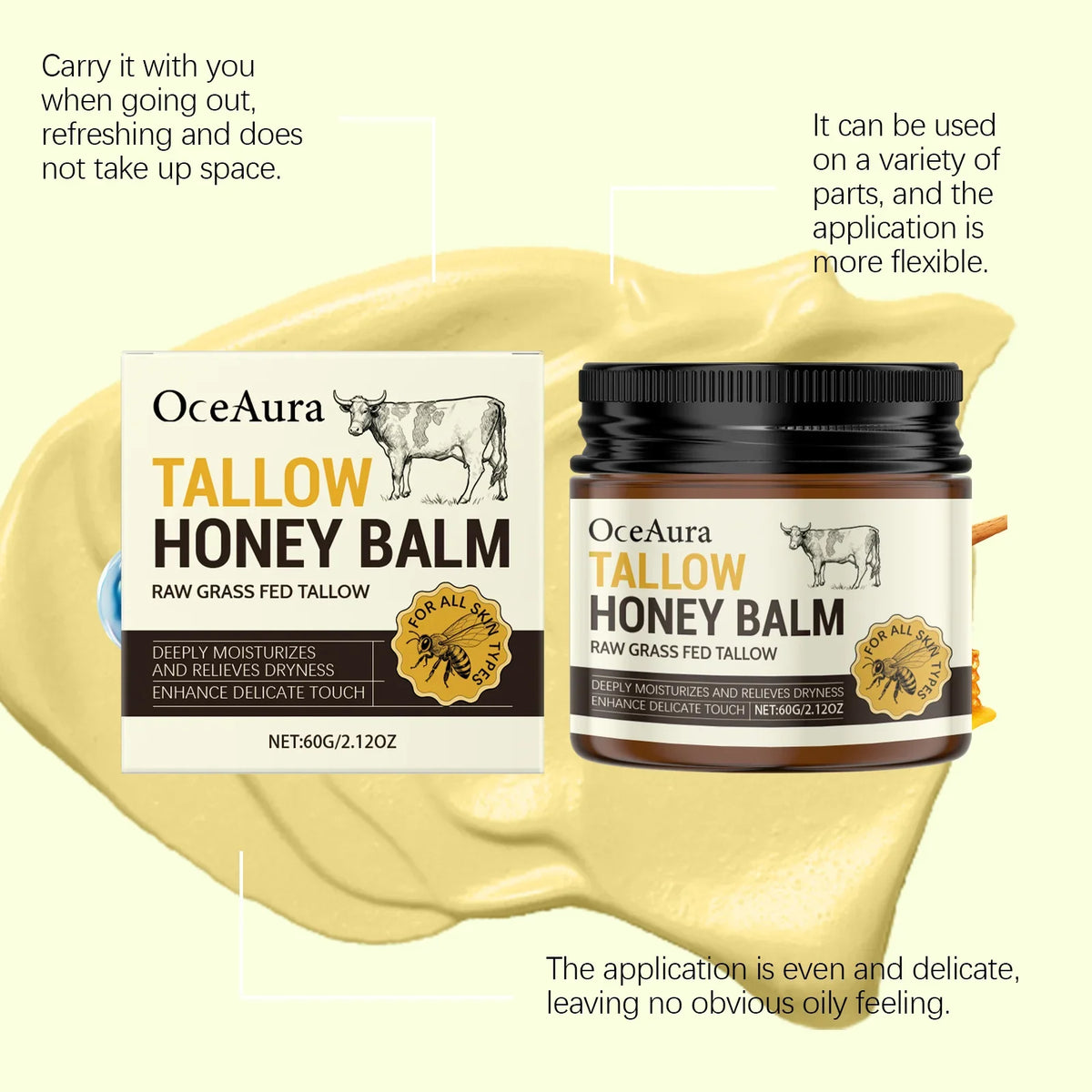 Grass Fed Tallow Honey Balm Nourishing Repair Damaged Skin Fade Fine