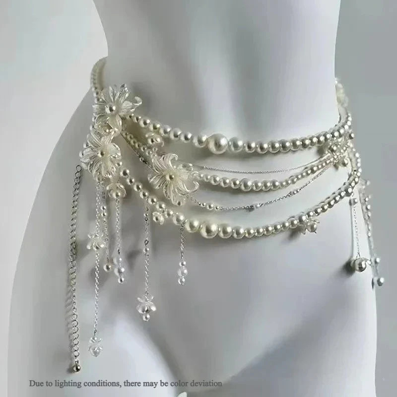 Multilayer Pearl Waist Chain Belt – Y2K Retro Women's Fashion