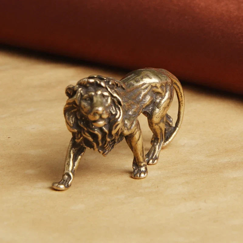 Pure Copper Majestic Lion King Miniatures Figurines Desk Decorations