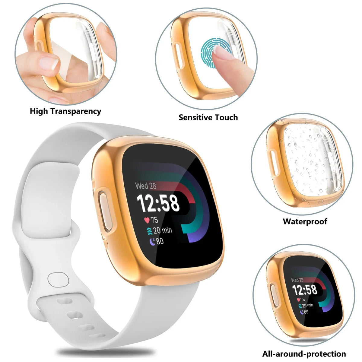Soft TPU Screen Protector Case for Fitbit Versa 3 Cover Shell