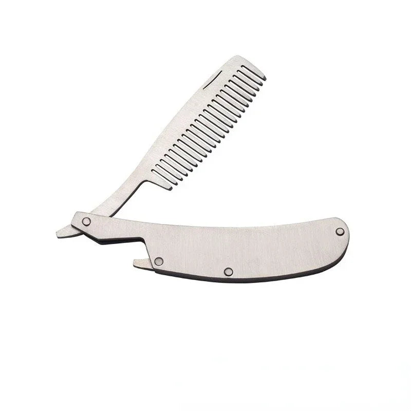 Men's Stainless Steel Folding Pocket Comb & Beard Set 2pcs