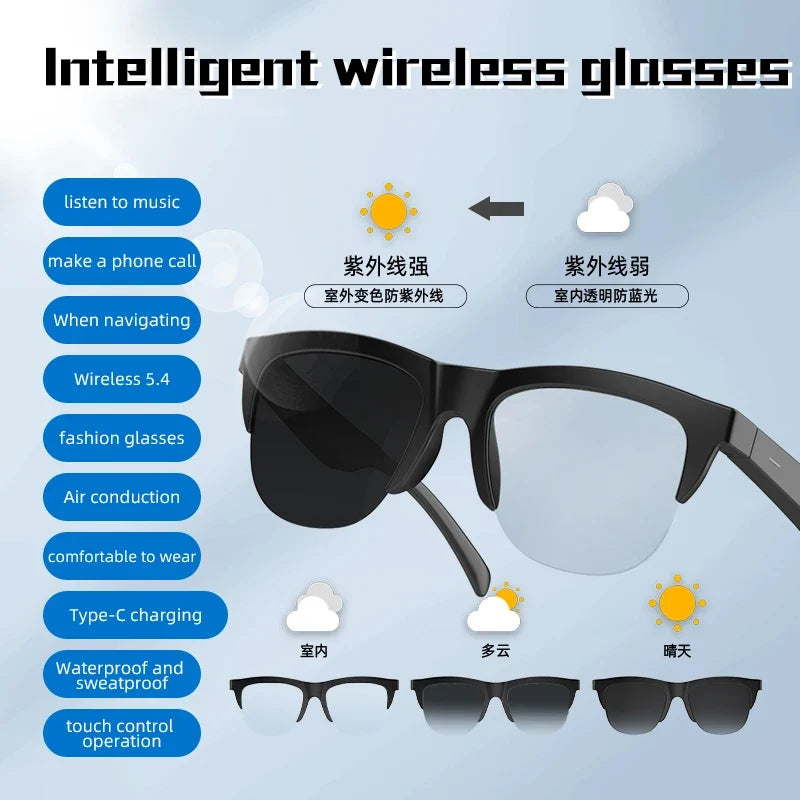 Smart Glasses Photochromic Bluetooth Wireless Hands-free