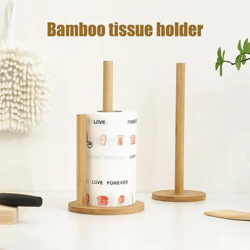 Wood Paper Towel Holder Countertop Wooden Standing Base Fresh-keeping