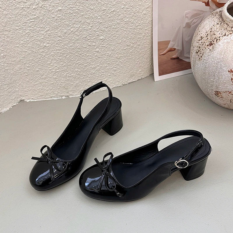 Women's Butterfly-Knot Slingback Sandals | Thick Heel Dress Pumps